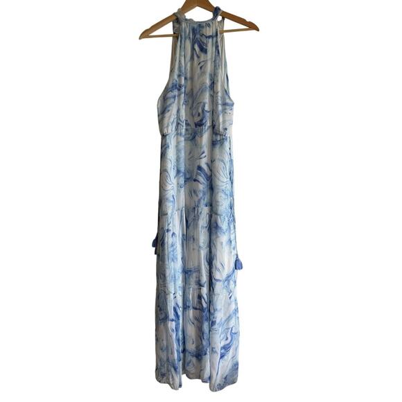 SAYLOR Annela Ultramarine Marble Halter Midi/Maxi Dress Cottagecore Prairie Sz L - Picture 6 of 11